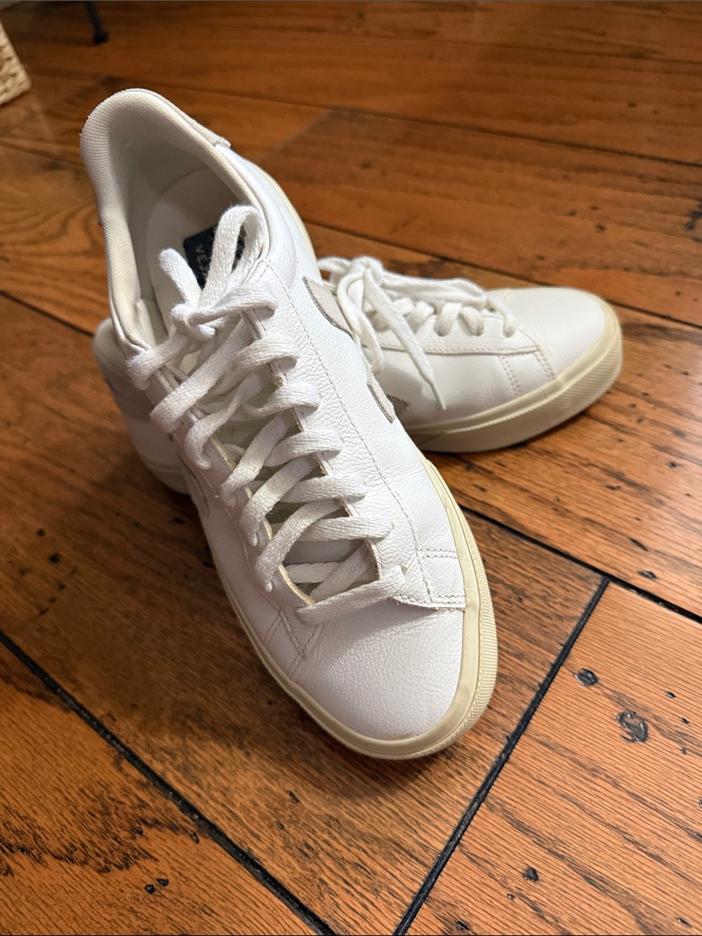 Veja White Leather Low-Top Sneakers with Off-White Sole
